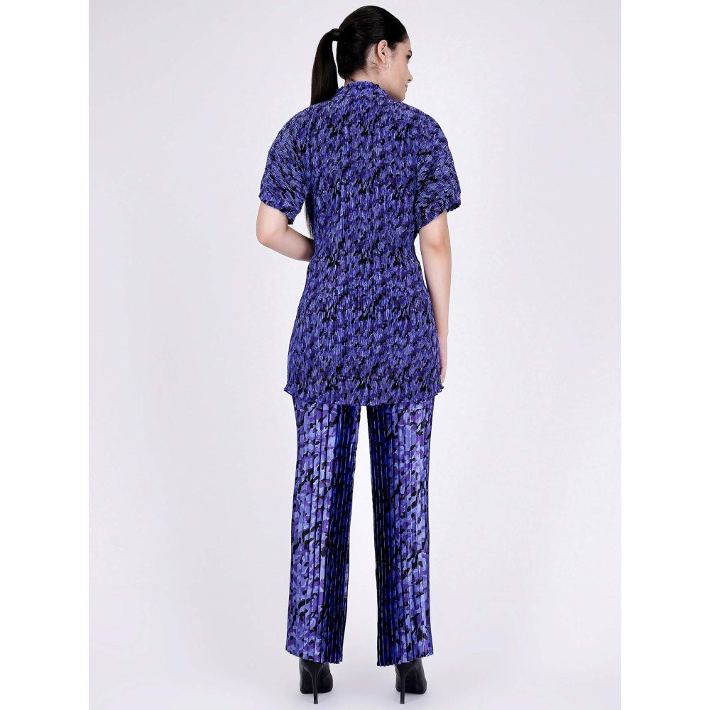 First Resort by Ramola Bachchan Blue Camouflage Print Top And Pleated Palazzo Set (Set of 2)