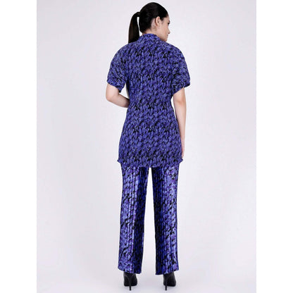 First Resort by Ramola Bachchan Blue Camouflage Print Top And Pleated Palazzo Set (Set of 2)
