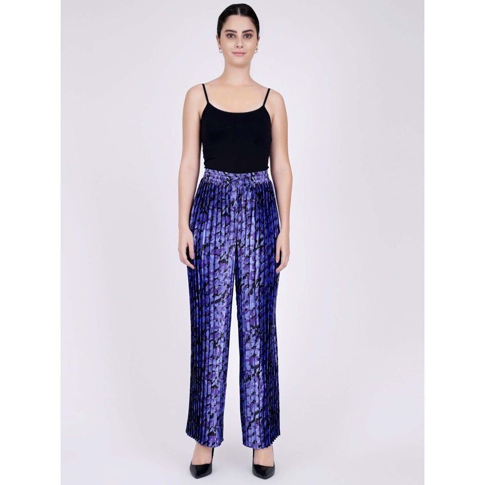 First Resort by Ramola Bachchan Blue Camouflage Print Top And Pleated Palazzo Set (Set of 2)