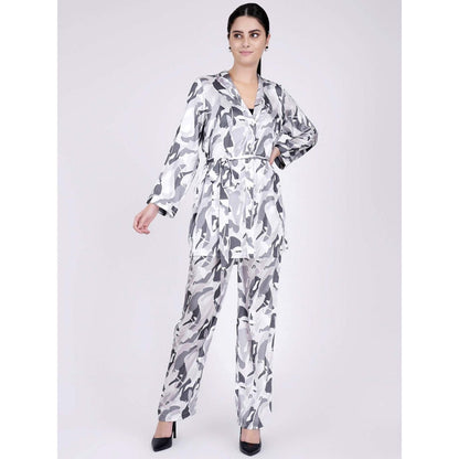 First Resort by Ramola Bachchan Grey Abstract Camouflage Shirt And Pants Set (Set of 3)