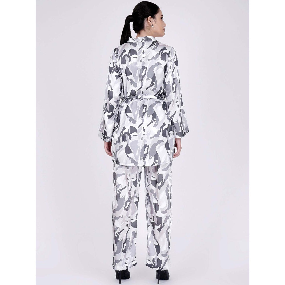 First Resort by Ramola Bachchan Grey Abstract Camouflage Shirt And Pants Set (Set of 3)