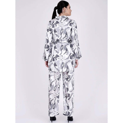 First Resort by Ramola Bachchan Grey Abstract Camouflage Shirt And Pants Set (Set of 3)
