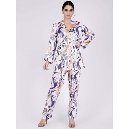 First Resort by Ramola Bachchan Tan Abstract Camouflage Printed Shirt And Pants Set (Set of 3)