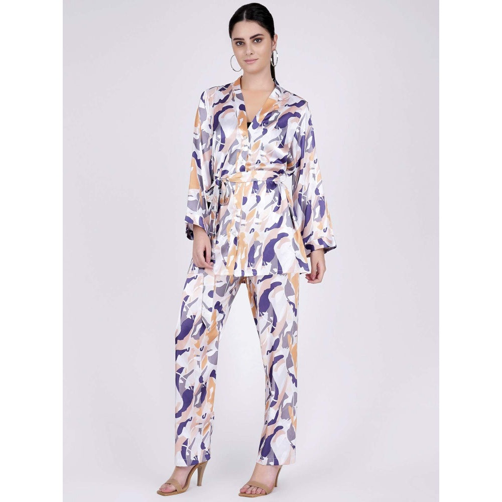 First Resort by Ramola Bachchan Tan Abstract Camouflage Printed Shirt And Pants Set (Set of 3)