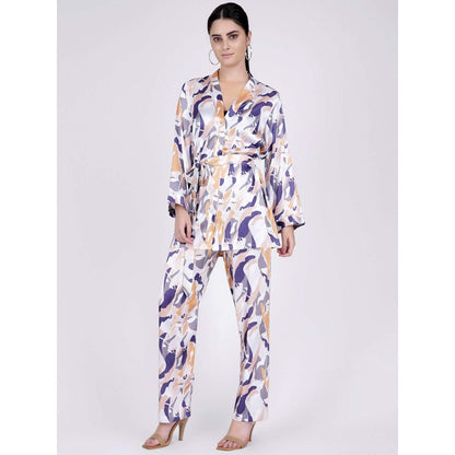 First Resort by Ramola Bachchan Tan Abstract Camouflage Printed Shirt And Pants Set (Set of 3)