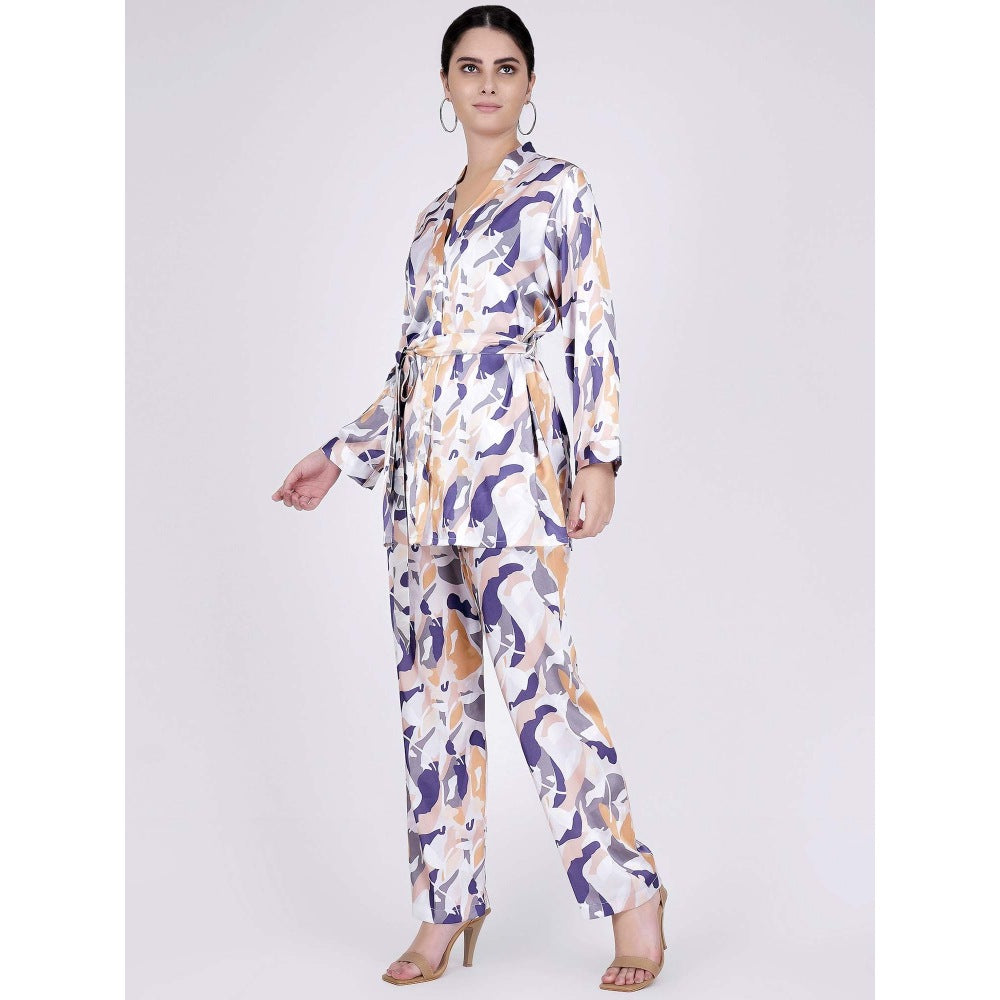 First Resort by Ramola Bachchan Tan Abstract Camouflage Printed Shirt And Pants Set (Set of 3)