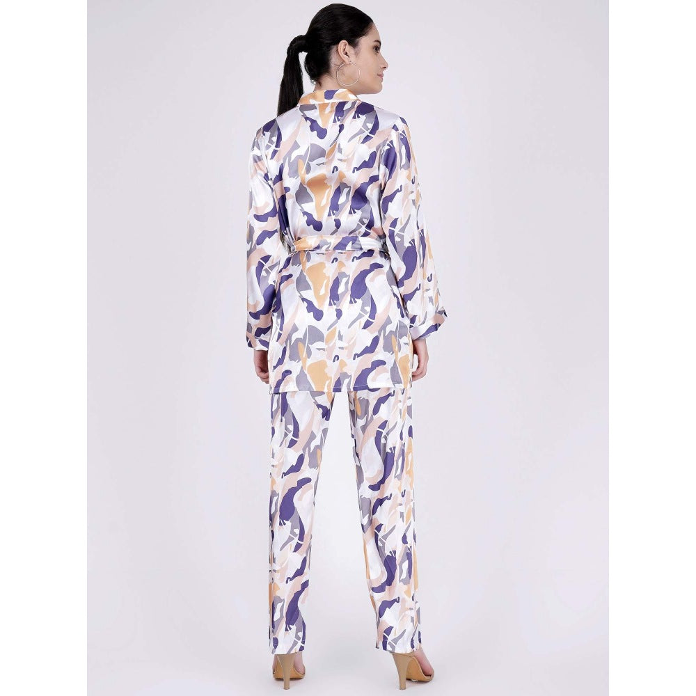First Resort by Ramola Bachchan Tan Abstract Camouflage Printed Shirt And Pants Set (Set of 3)