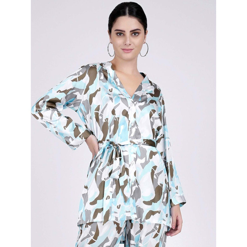 First Resort by Ramola Bachchan Aqua Abstract Camouflage Printed Shirt (Set of 2)
