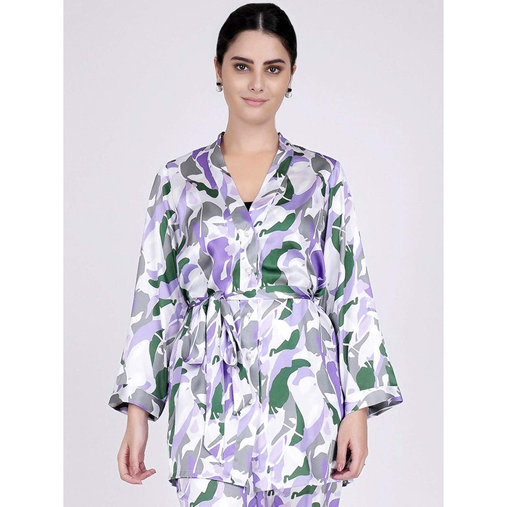 First Resort by Ramola Bachchan Purple Abstract Camouflage Printed Shirt (Set of 2)
