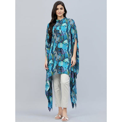 First Resort by Ramola Bachchan Blue And Green Sea Jungle Print Tunic Dress