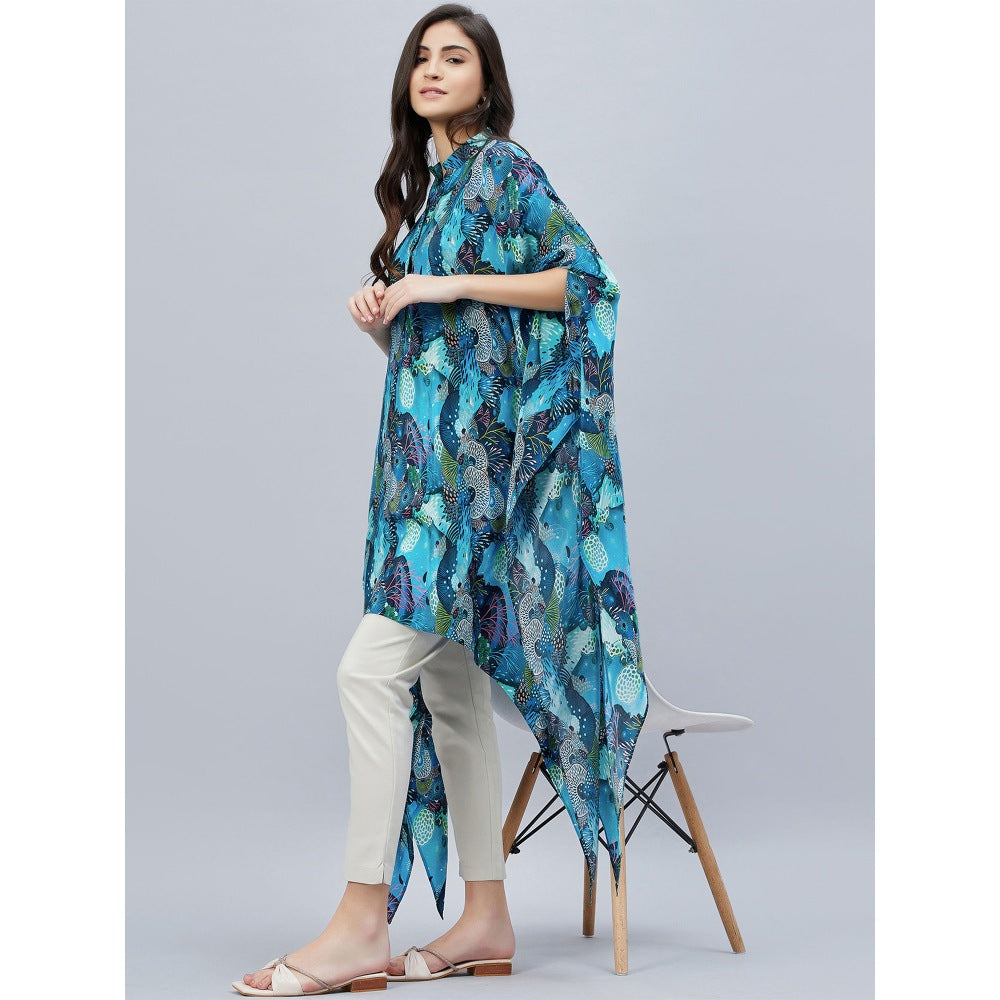 First Resort by Ramola Bachchan Blue And Green Sea Jungle Print Tunic Dress