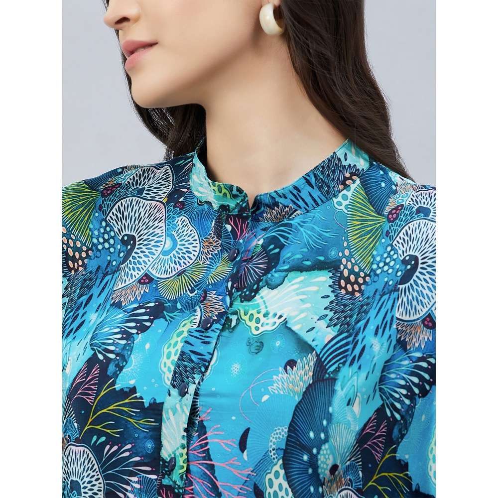 First Resort by Ramola Bachchan Blue And Green Sea Jungle Print Tunic Dress