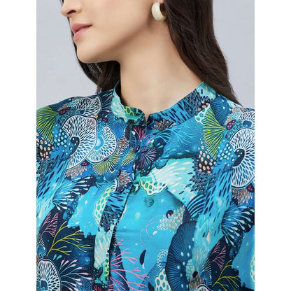 First Resort by Ramola Bachchan Blue And Green Sea Jungle Print Tunic Dress