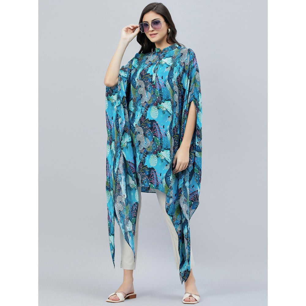 First Resort by Ramola Bachchan Blue And Green Sea Jungle Print Tunic Dress