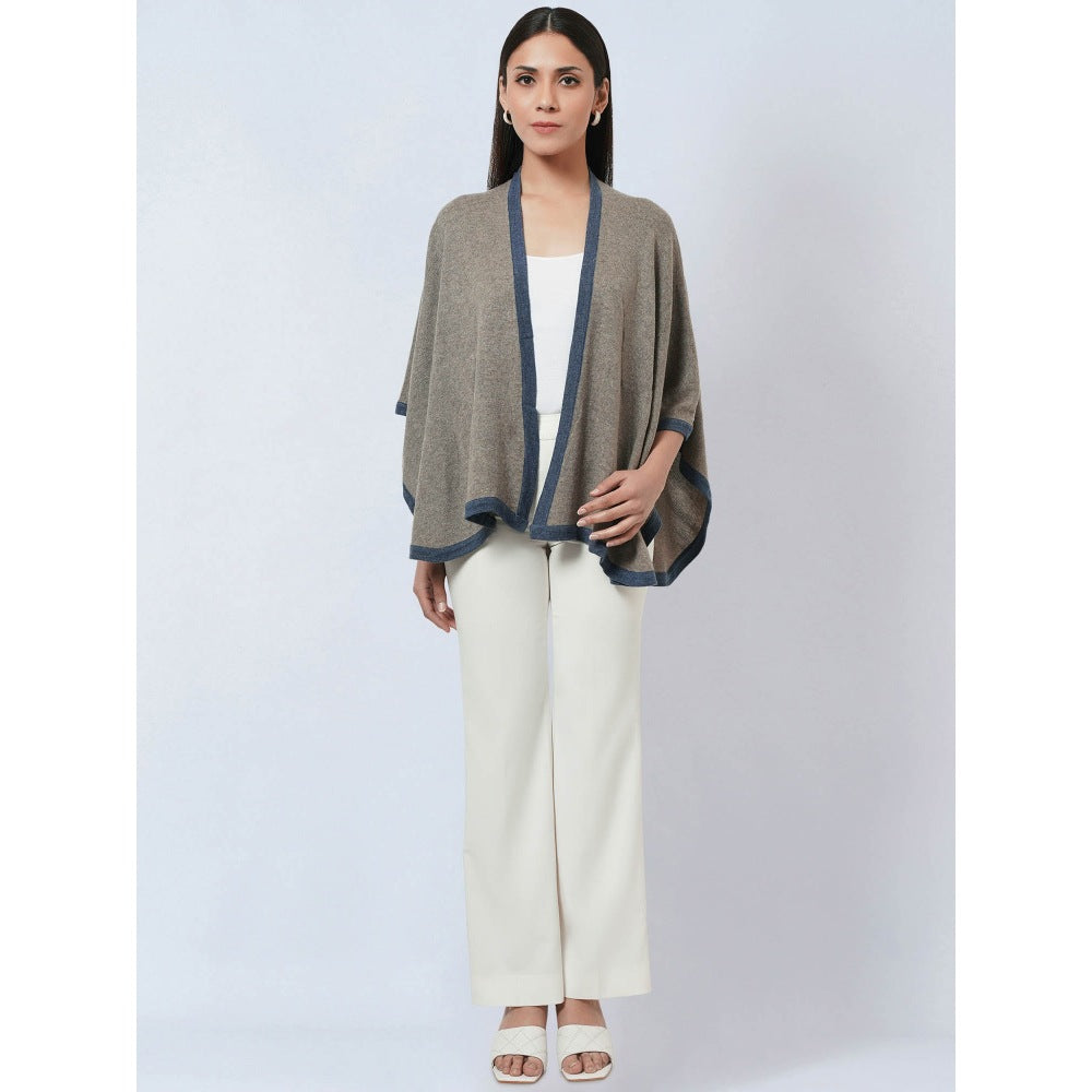 First Resort by Ramola Bachchan Stone Grey & Blue Short Knitted Cashmere Jacket