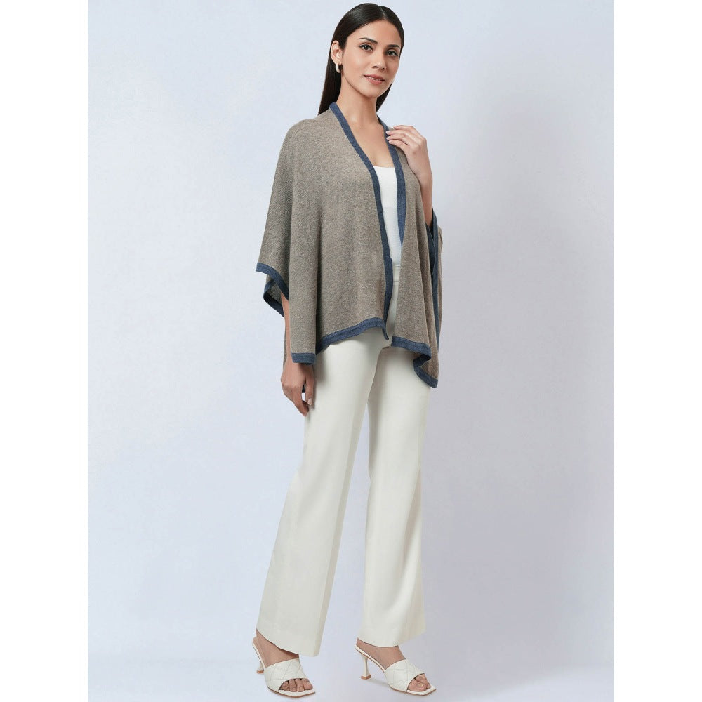 First Resort by Ramola Bachchan Stone Grey & Blue Short Knitted Cashmere Jacket
