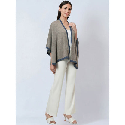 First Resort by Ramola Bachchan Stone Grey & Blue Short Knitted Cashmere Jacket