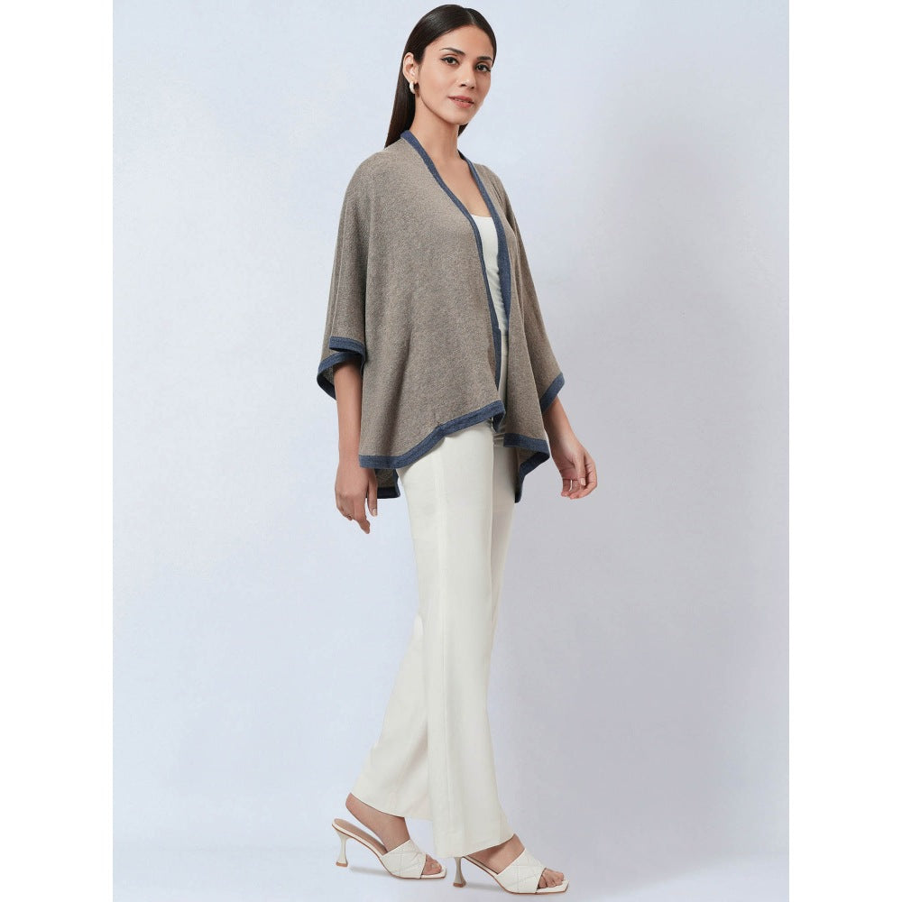 First Resort by Ramola Bachchan Stone Grey & Blue Short Knitted Cashmere Jacket