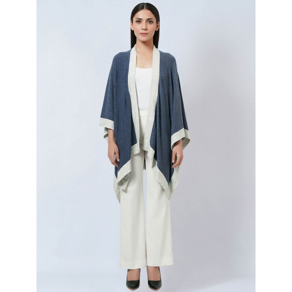 First Resort by Ramola Bachchan Blue & Grey Long Knitted Cashmere Jacket