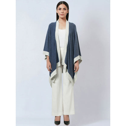 First Resort by Ramola Bachchan Blue & Grey Long Knitted Cashmere Jacket