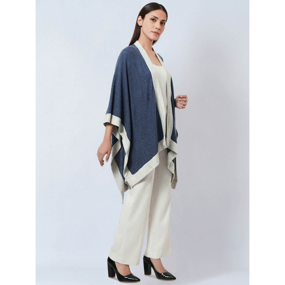 First Resort by Ramola Bachchan Blue & Grey Long Knitted Cashmere Jacket
