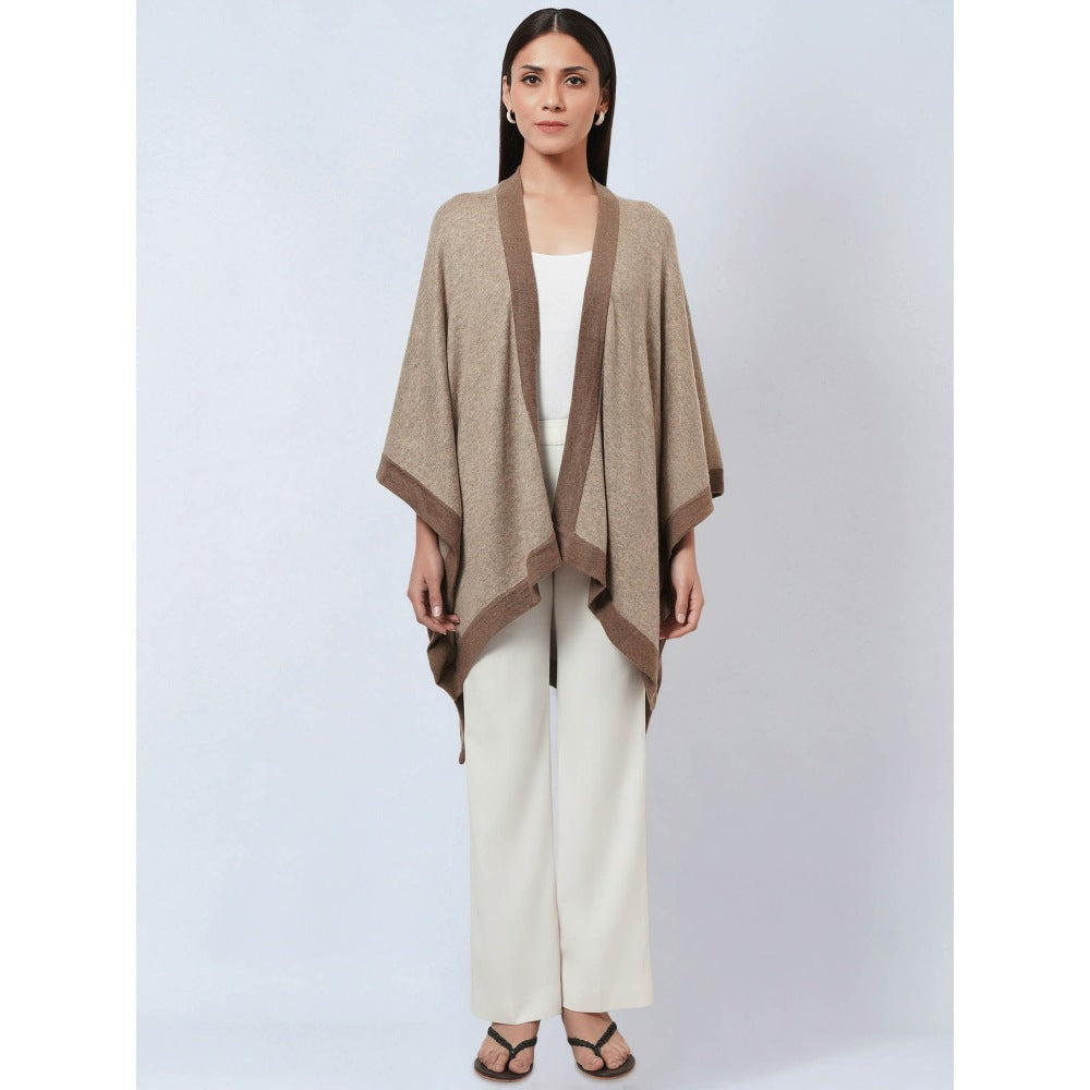 First Resort by Ramola Bachchan Sand & Brown Long Knitted Cashmere Jacket