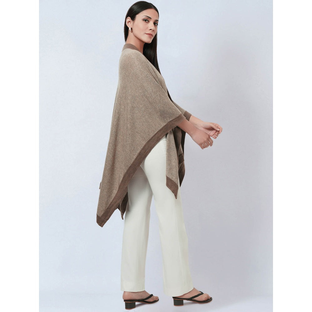 First Resort by Ramola Bachchan Sand & Brown Long Knitted Cashmere Jacket