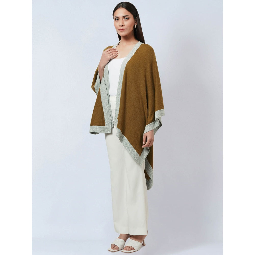 First Resort by Ramola Bachchan Tawny & Grey Long Knitted Cashmere Jacket