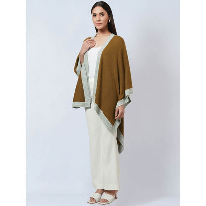 First Resort by Ramola Bachchan Tawny & Grey Long Knitted Cashmere Jacket