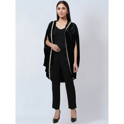 First Resort by Ramola Bachchan Black Silk Velvet Jacket with Embroidered Motif