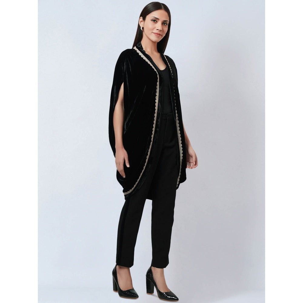 First Resort by Ramola Bachchan Black Silk Velvet Jacket with Embroidered Motif