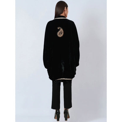 First Resort by Ramola Bachchan Black Silk Velvet Jacket with Embroidered Motif