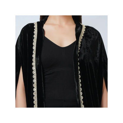 First Resort by Ramola Bachchan Black Silk Velvet Jacket with Embroidered Motif