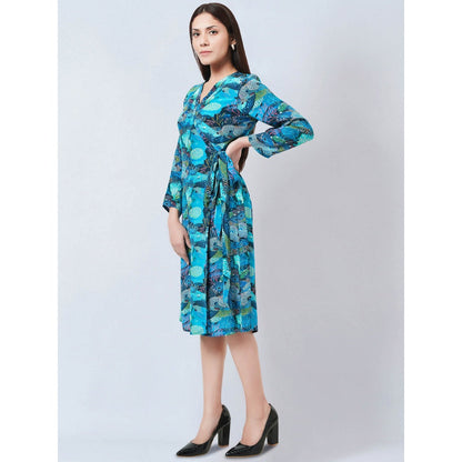 First Resort by Ramola Bachchan Blue & Green Sea Jungle Print Wrap Around Dress
