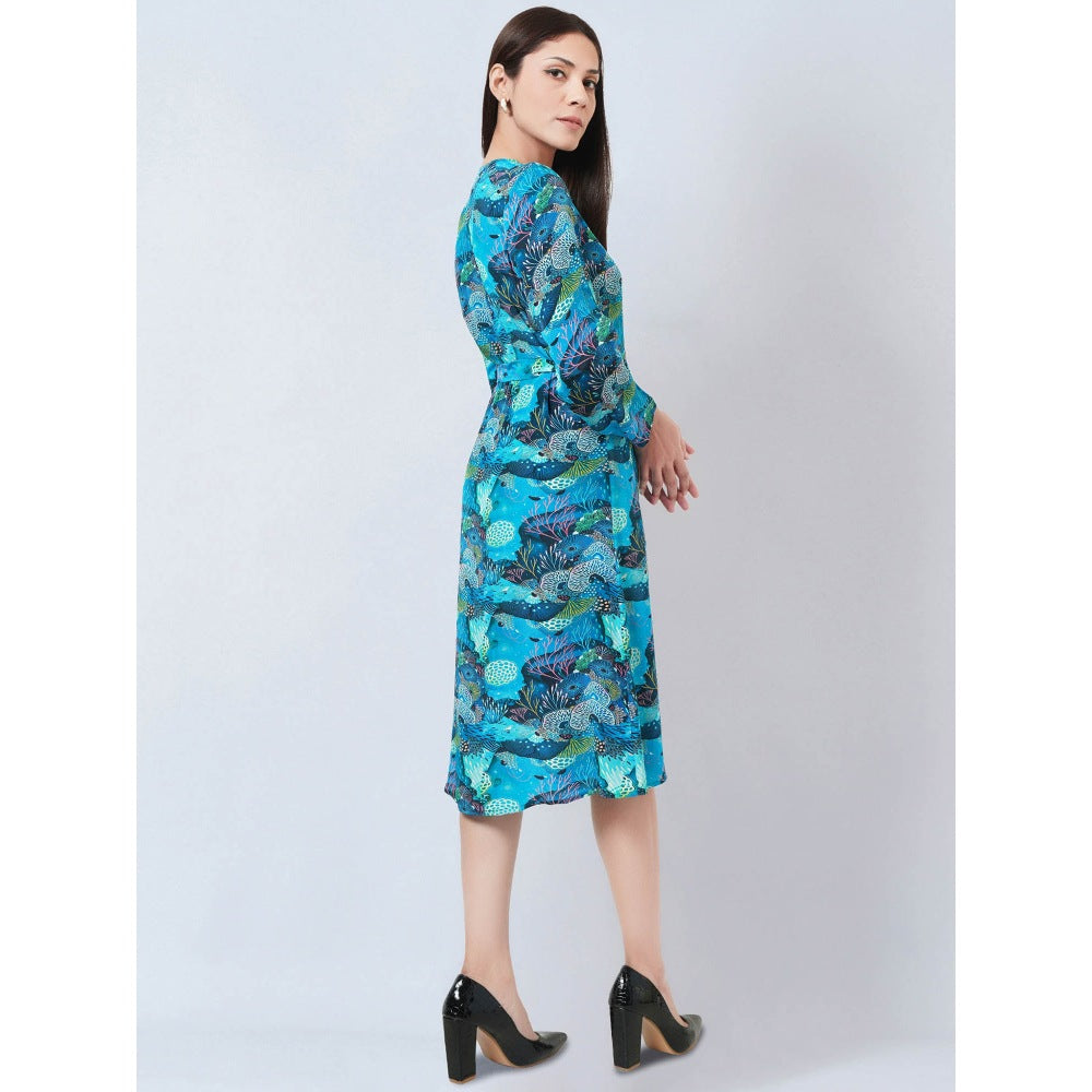 First Resort by Ramola Bachchan Blue & Green Sea Jungle Print Wrap Around Dress