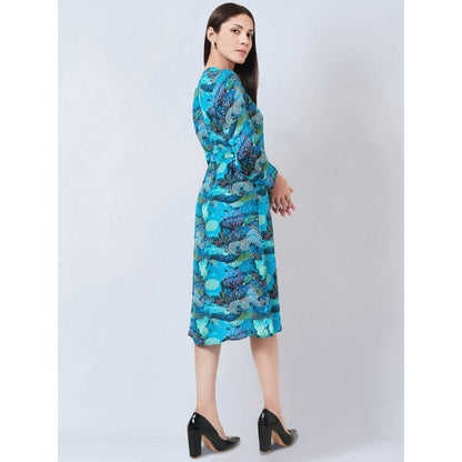 First Resort by Ramola Bachchan Blue & Green Sea Jungle Print Wrap Around Dress
