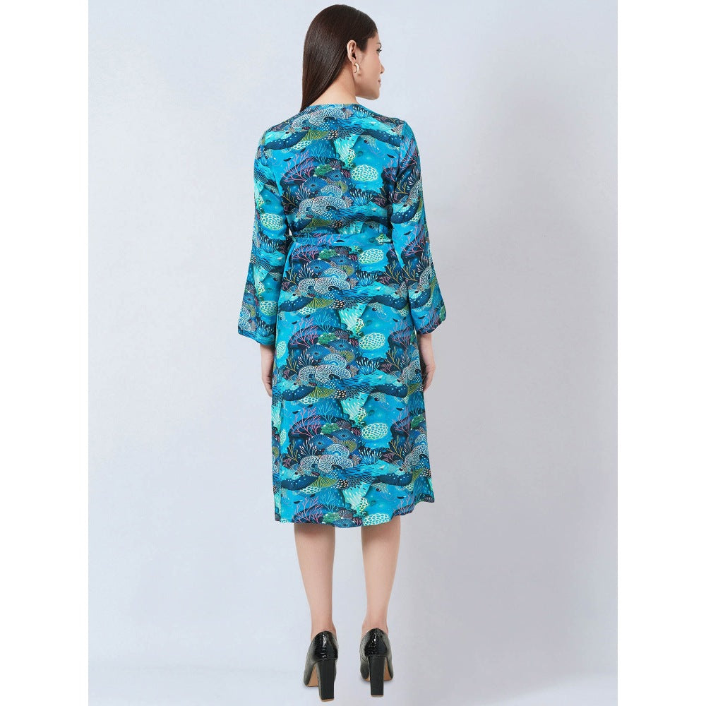 First Resort by Ramola Bachchan Blue & Green Sea Jungle Print Wrap Around Dress