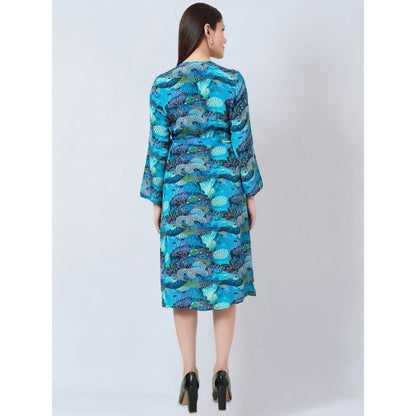 First Resort by Ramola Bachchan Blue & Green Sea Jungle Print Wrap Around Dress