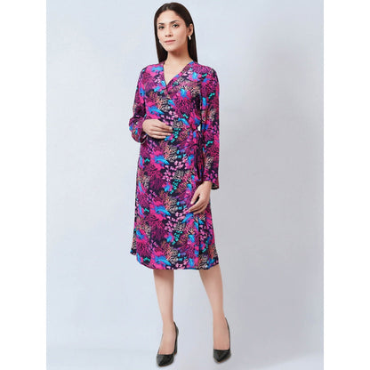 First Resort by Ramola Bachchan Pink Deep Sea Print Wrap Around Dress