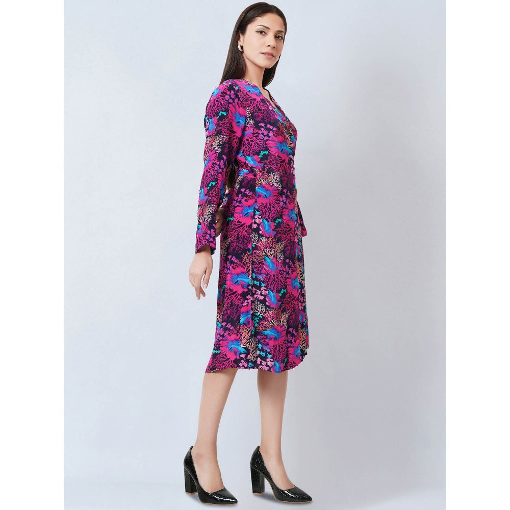 First Resort by Ramola Bachchan Pink Deep Sea Print Wrap Around Dress