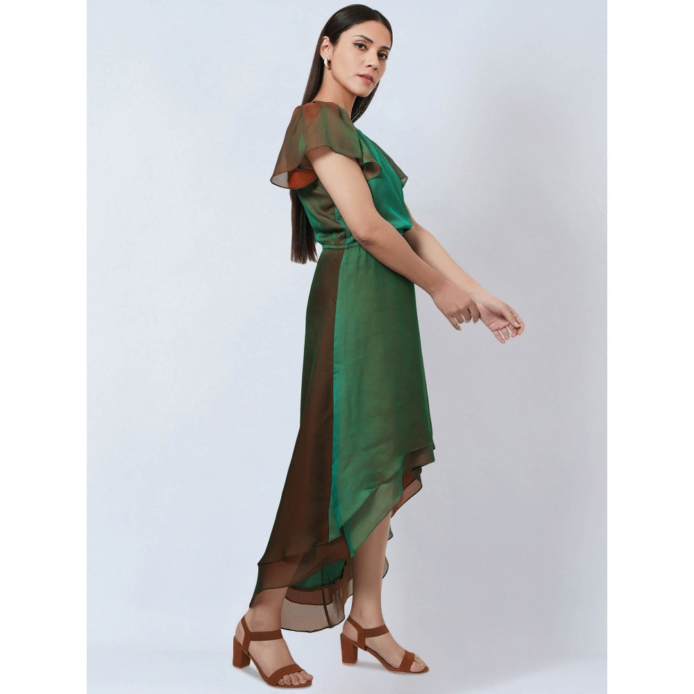 First Resort by Ramola Bachchan Green & Bronze Asymmetrical Dress