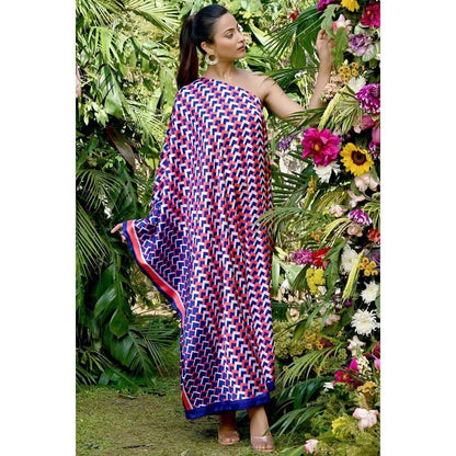 First Resort by Ramola Bachchan Coral Pink & Blue Geometric Print Dress (Set of 2)