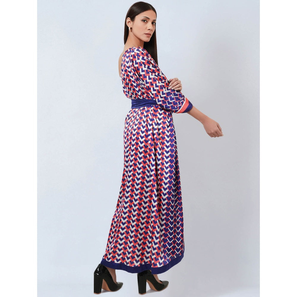 First Resort by Ramola Bachchan Coral Pink & Blue Geometric Print Dress (Set of 2)
