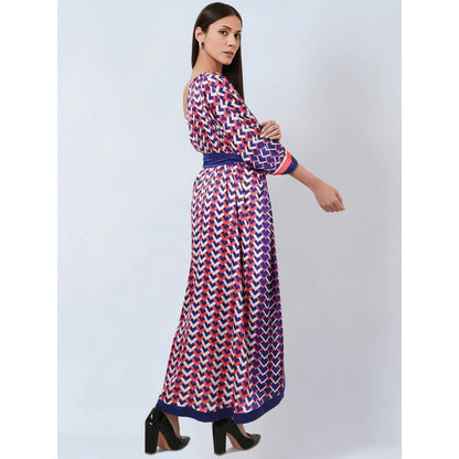 First Resort by Ramola Bachchan Coral Pink & Blue Geometric Print Dress (Set of 2)