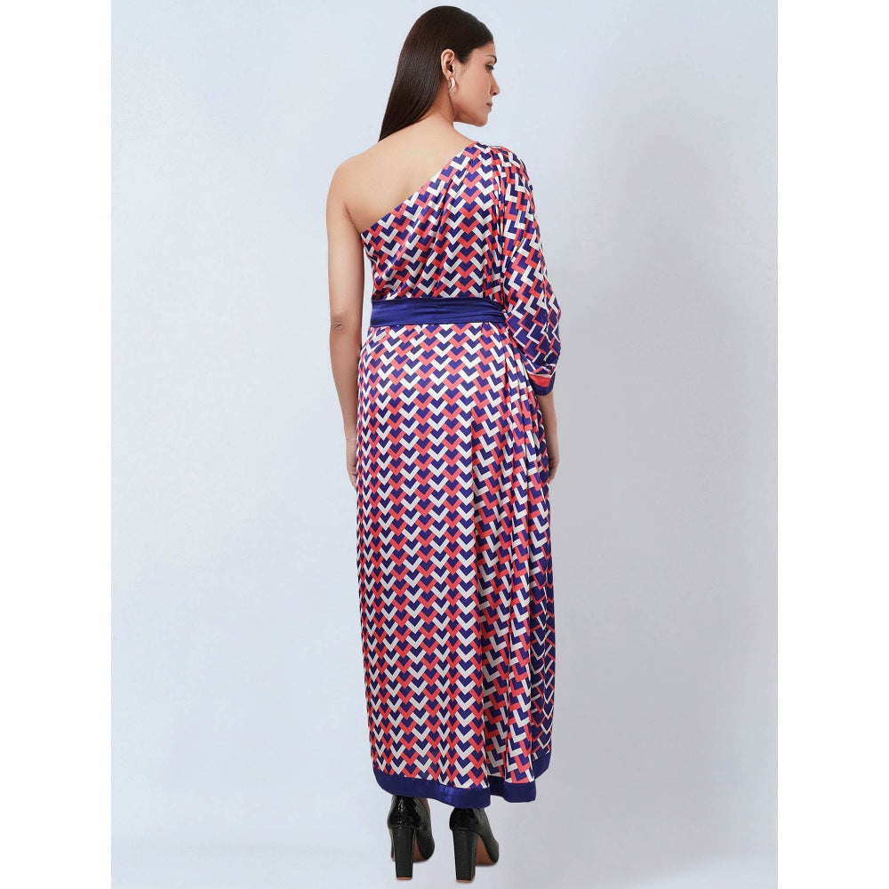 First Resort by Ramola Bachchan Coral Pink & Blue Geometric Print Dress (Set of 2)