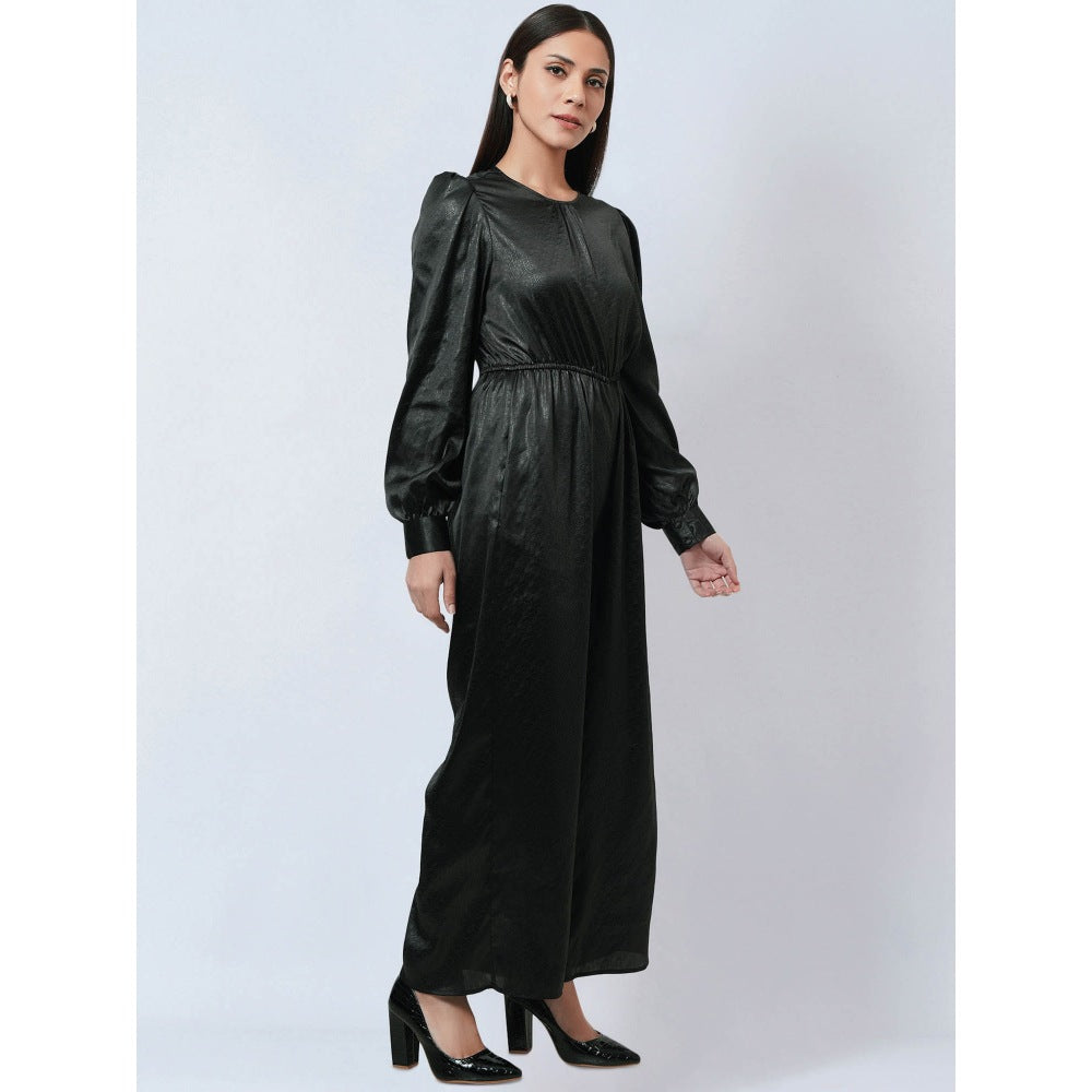 First Resort by Ramola Bachchan Black Textured Jumpsuit with Velvet Belt (Set of 2)