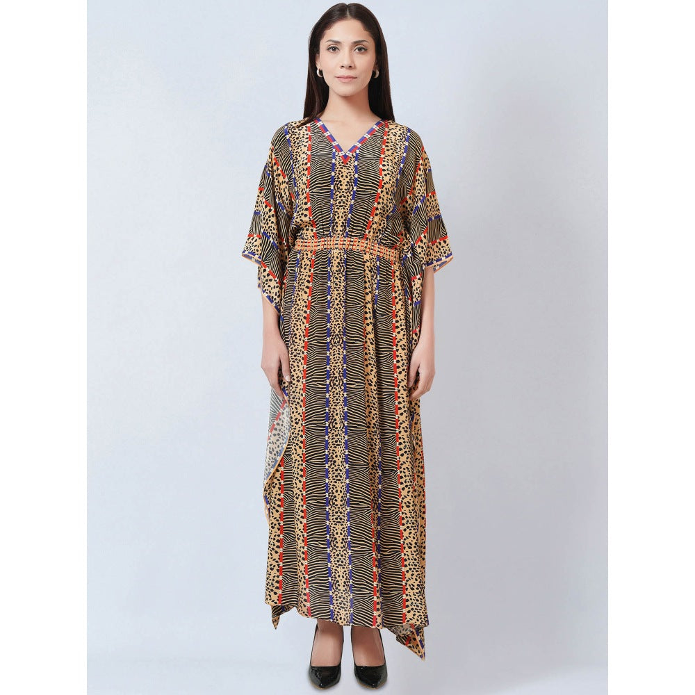 First Resort by Ramola Bachchan Marigold Animal Print Silk Flared Sleeves Kaftan Dress