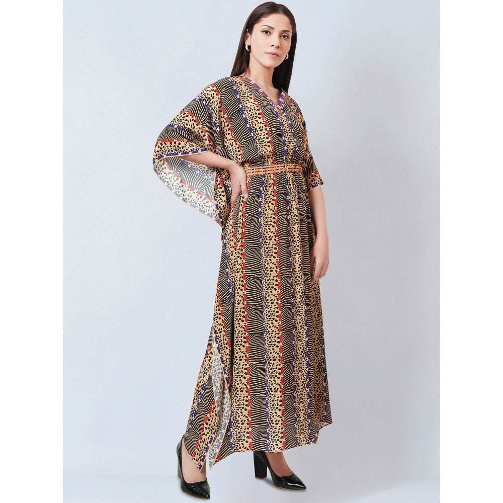 First Resort by Ramola Bachchan Marigold Animal Print Silk Flared Sleeves Kaftan Dress