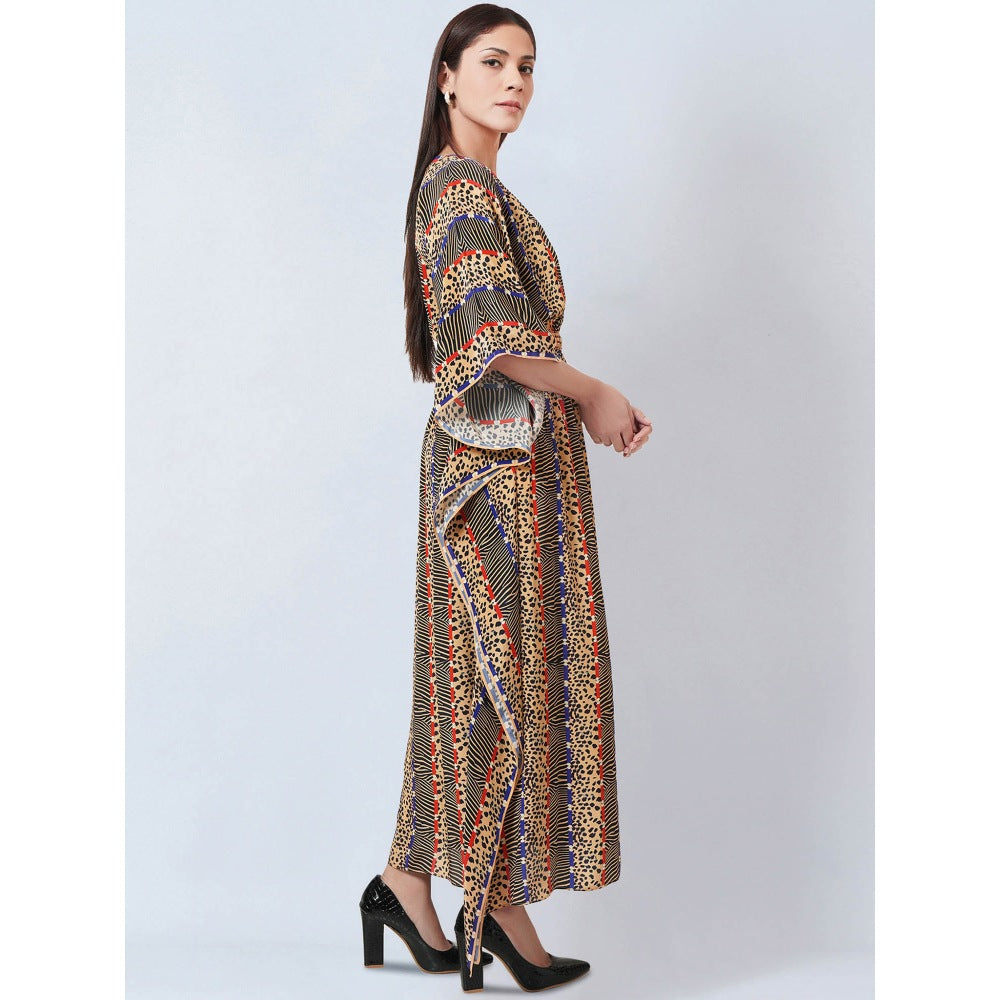 First Resort by Ramola Bachchan Marigold Animal Print Silk Flared Sleeves Kaftan Dress