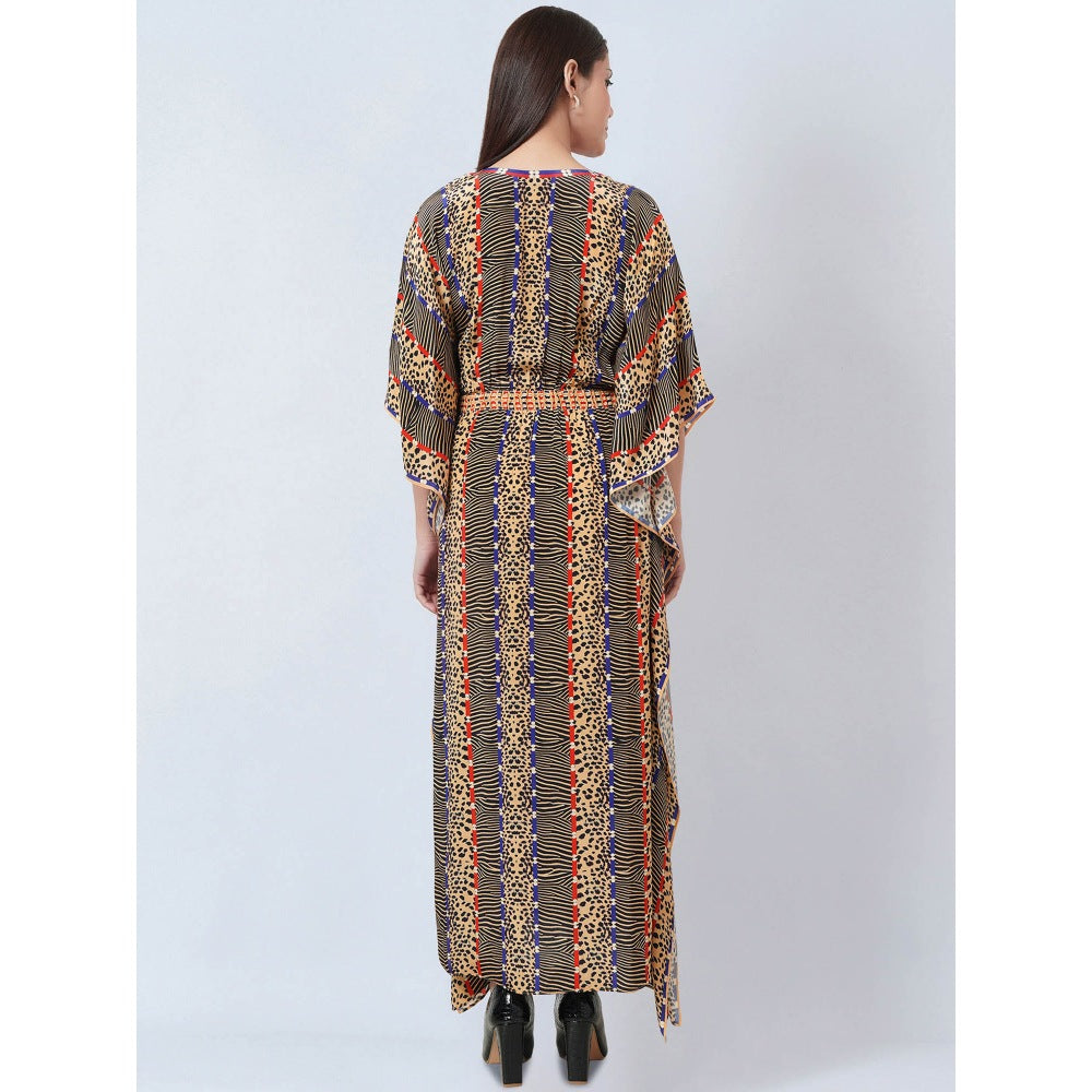 First Resort by Ramola Bachchan Marigold Animal Print Silk Flared Sleeves Kaftan Dress